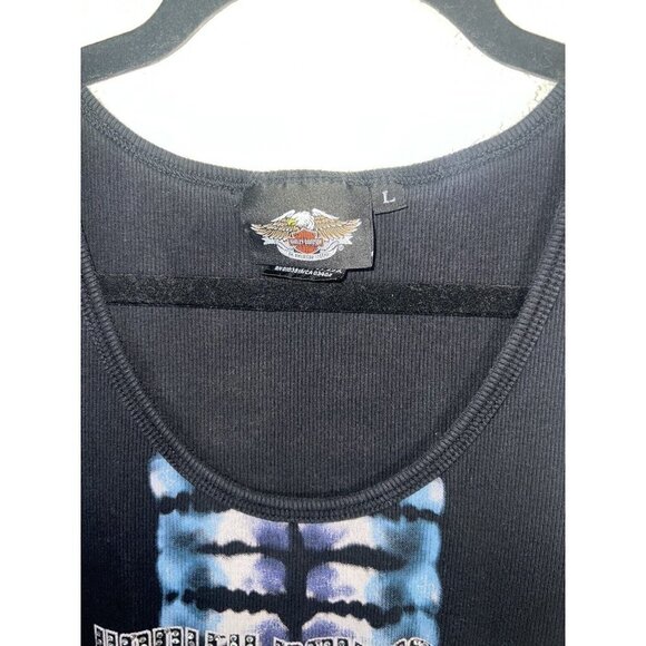 Harley Davidson Tank Top Ribbed Stretchy Women’s Large Rhinestones C1 - Picture 4 of 6